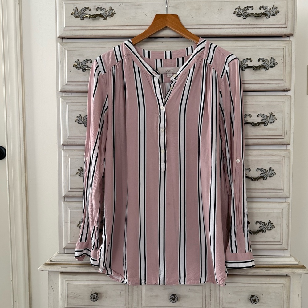 Loft Pink Striped Blouse Top